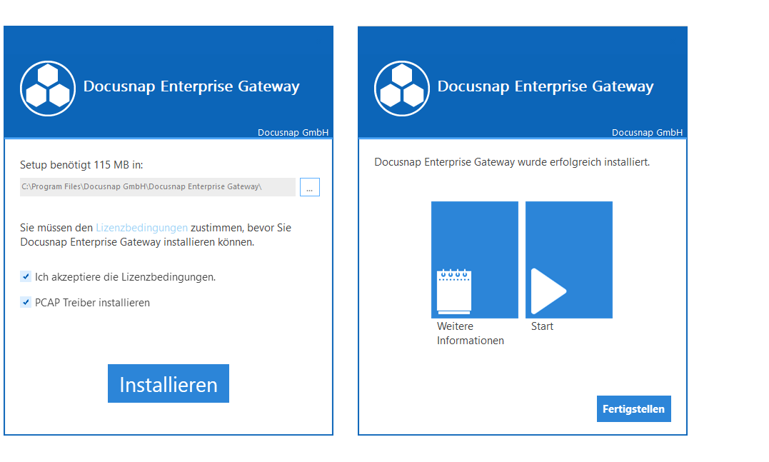 Schritte bei der Installation des Docusnap Enterprise Gateways