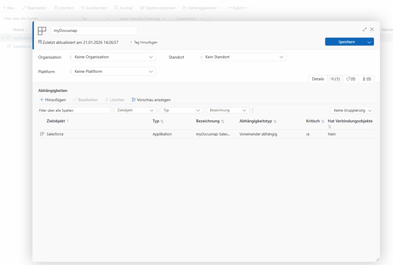 Abhängigkeit Verbindungsobjekte erstellen