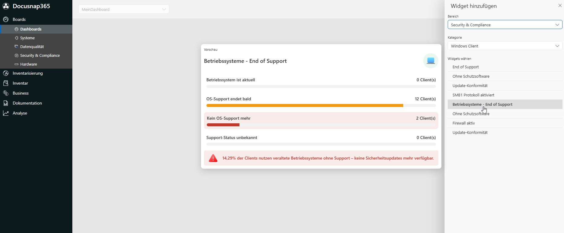Widgets hinzufügen
