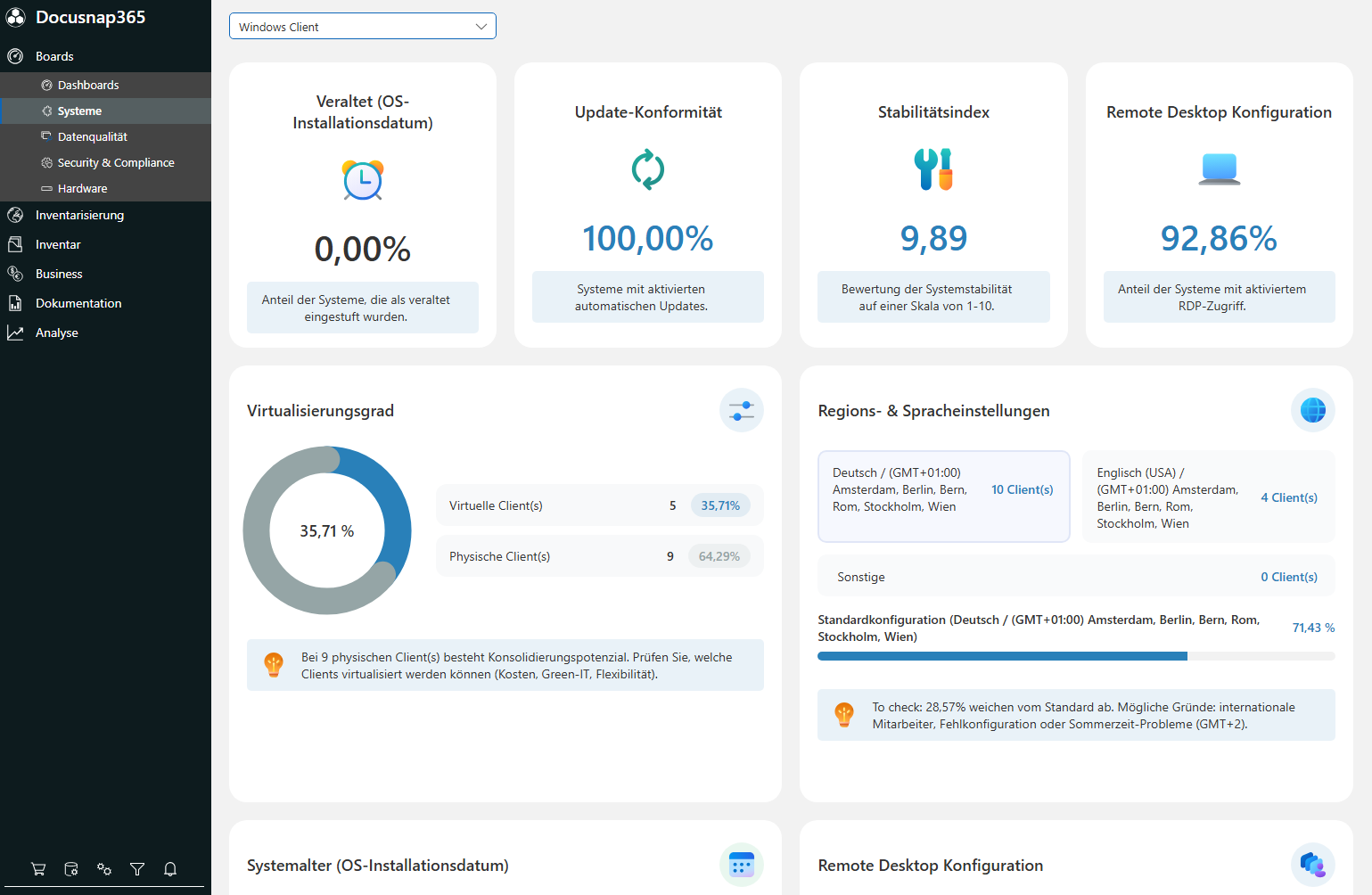 Windows Client Dashboard