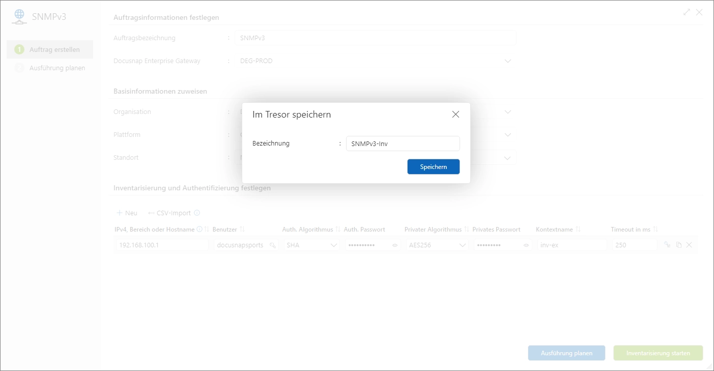 “Speicherung der SNMPv3-Informationen im Docusnap365-Tresor”