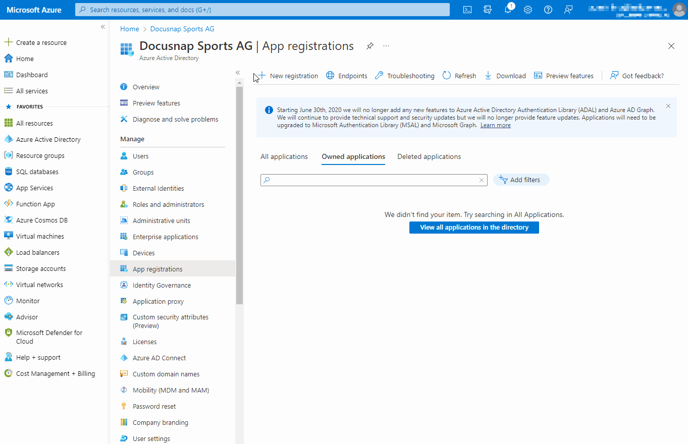 Registrierung einer Anwendung in Microsoft Azure und Abruf der benötigten Anmeldeinformationen