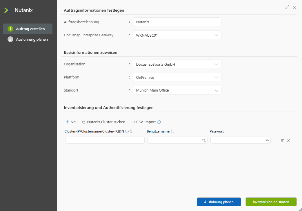 Assistent für die Inventarisierung von Nutanix-Clustern