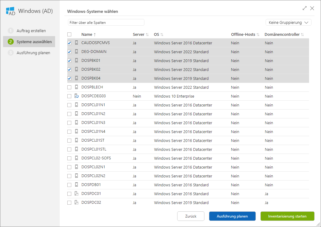 “Assistent für die Auswahl von Windows-Systemen aus dem Active Directory”
