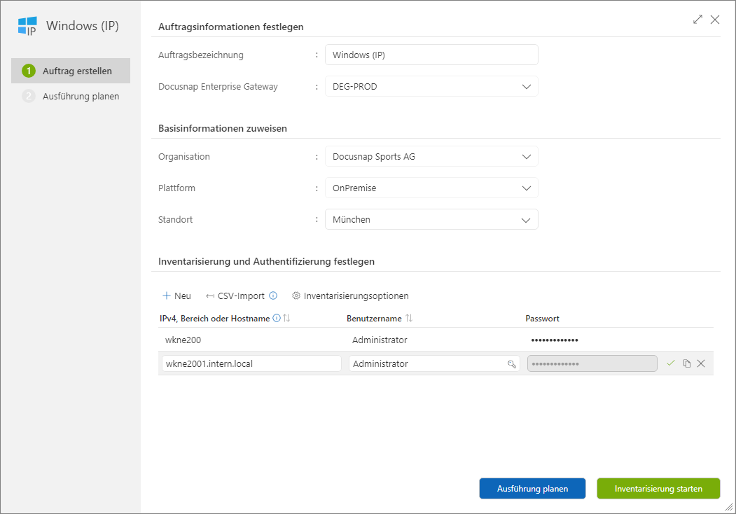 Assistent für die Inventarisierung von Windows-Systemen mit der Eingabe des Hostnamen