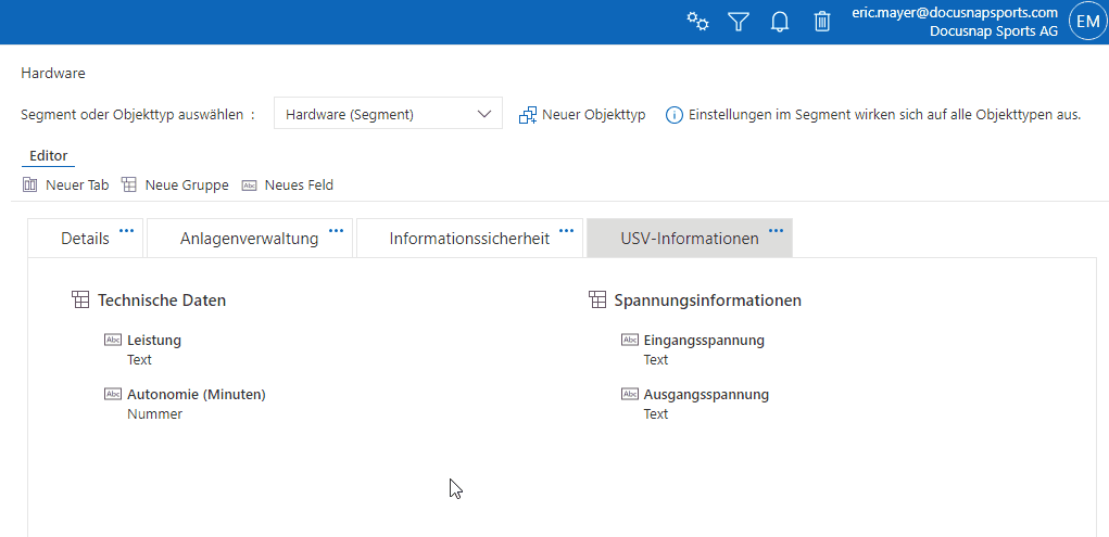 Felder in Docusnap365 Customizing | Felder