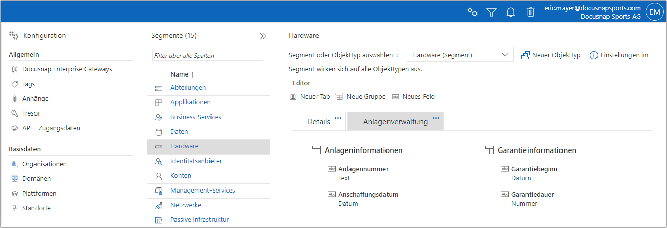 Ansicht Anlagenverwalung Customizing | Schnellstart | Ansicht Anlagenverwalung