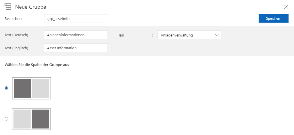 Neue Gruppe Anlageninformation Customizing | Schnellstart | Neue Gruppe