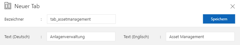 Neuer Tab Anlagenverwaltung Customizing | Schnellstart | Neuer Tab