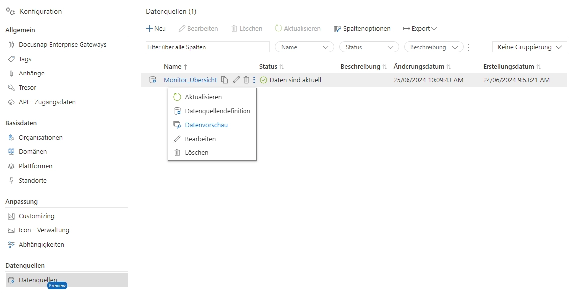 Datenquellenvorschau Datenquellenvorschau