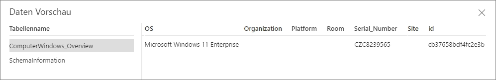 Datenquellenvorschau Datenquellenvorschau