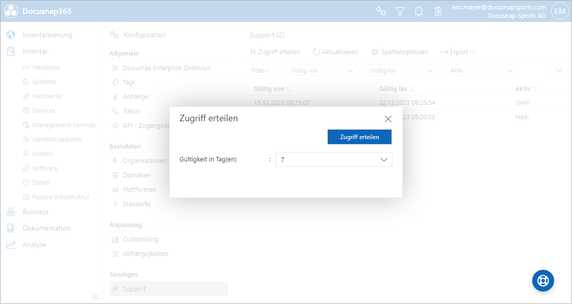 Support | Docusnap365 Zugriff erteilen