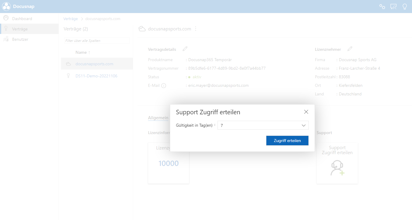 Support | myDocusnap Zugriff erteilen