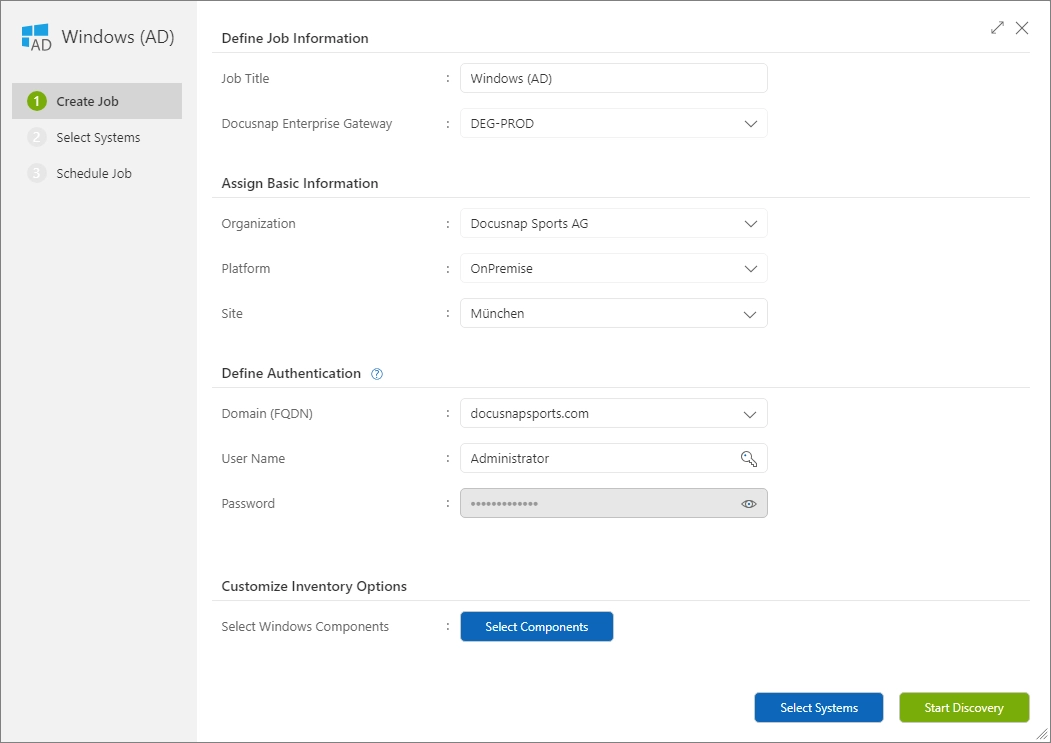 Wizard for Discovery of Windows Systems in Docusnap365