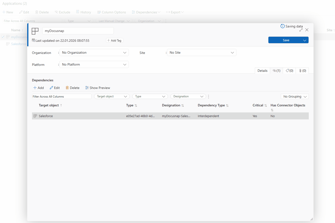 Create Dependency Connection Objects