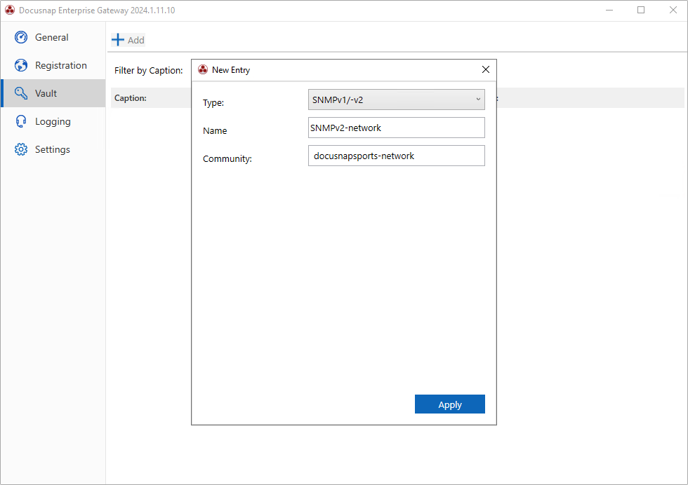 Storage of the SNMP community in the Docusnap Enterprise Gateway vault