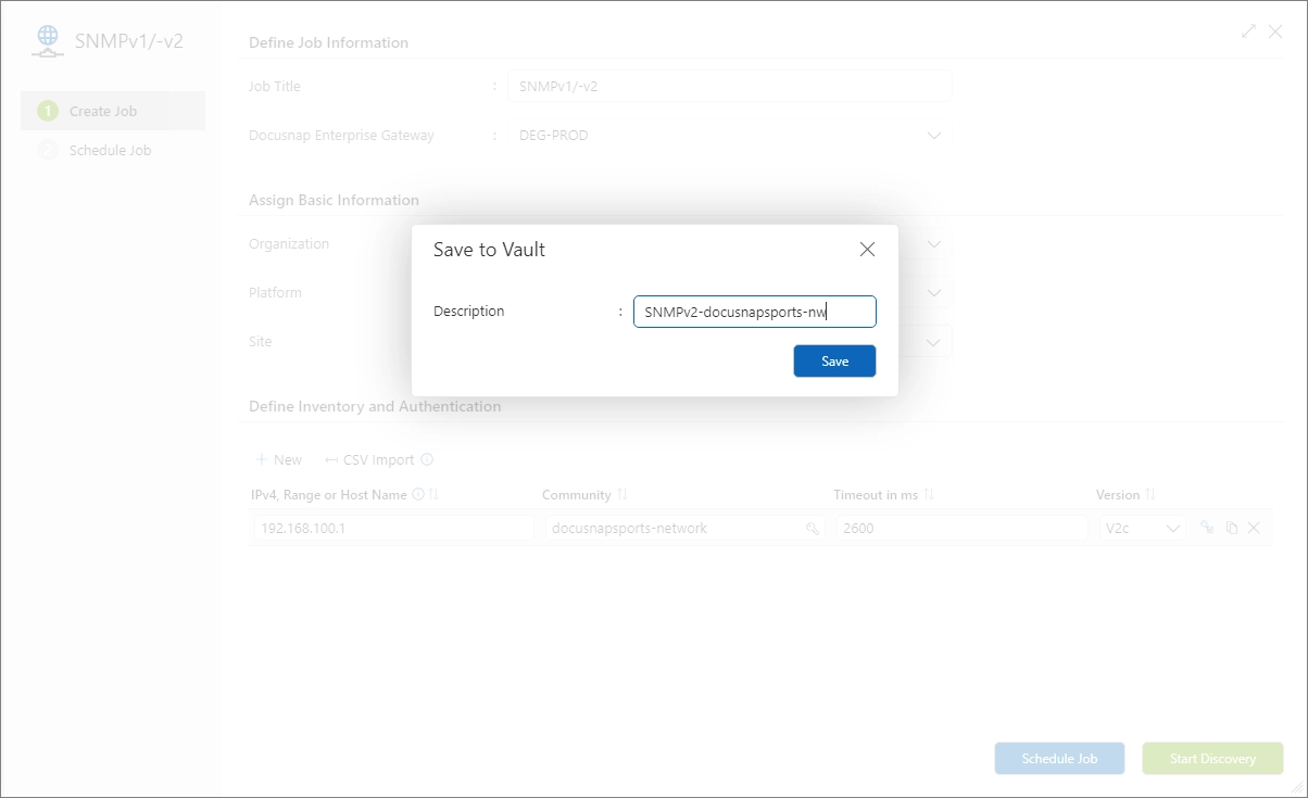 Storage of the SNMP community in the Docusnap365 vault