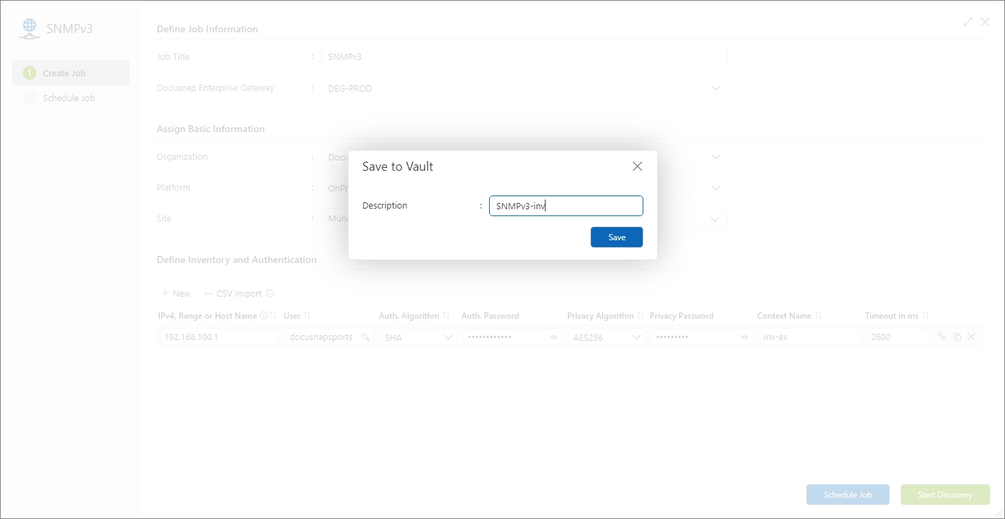 Storing SNMPv3 information in the Docusnap365 vault