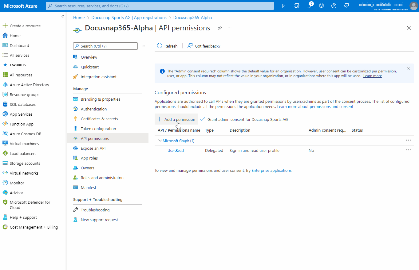 Assigning Microsoft Graph API permissions to a registered application