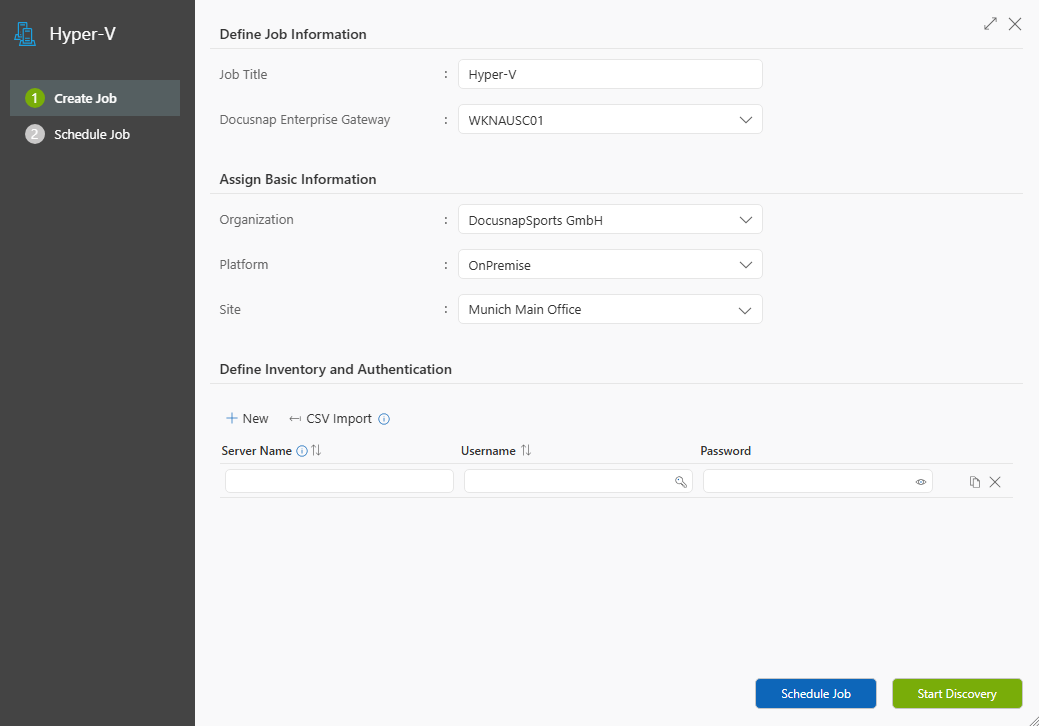 Wizard for inventorying Hyper-V servers