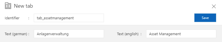 New tab Asset Management Customizing | Quick Start | New tab