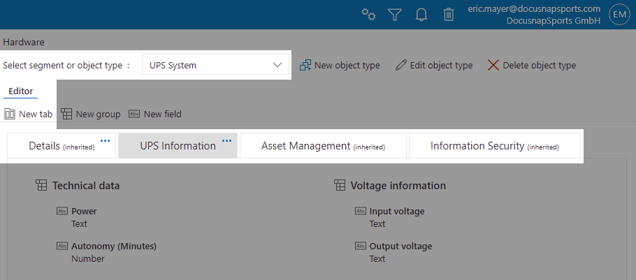 Tabs in Docusnap365 Customizing | Tabs