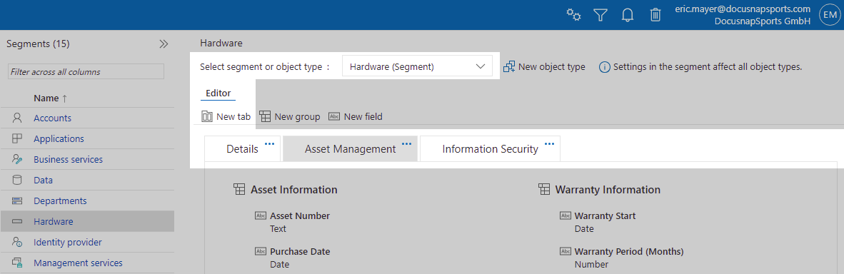 Tabs in Docusnap365 Customizing | Tabs