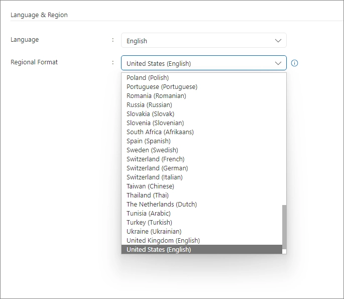 Regional Format Regional Format